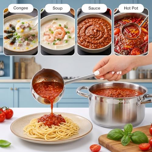 SOUJOY 2Pcs Stainless Steel Oil Ladle with Dual Pour Spout, 9oz Sauce Scoop