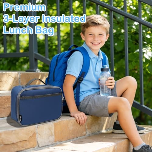 FlowFly Kids Lunch box Insulated Soft Bag Mini Cooler Back to School Thermal Meal Tote Kit for Girls, Boys,Cyan