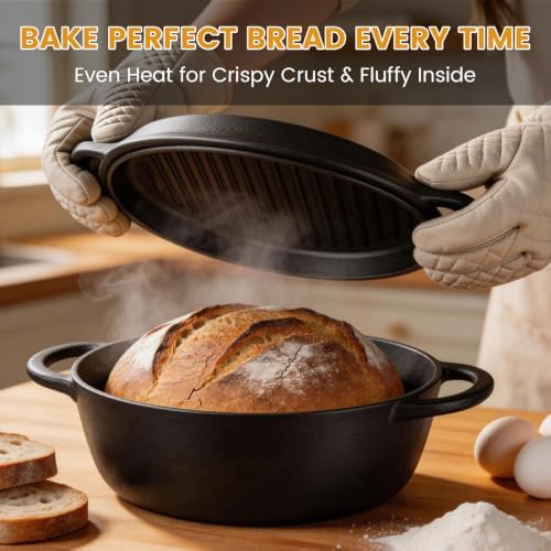 3.5QT Cast Iron Dutch Oven with Skillet Lid, 2-in-1 Cookware Set