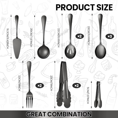 12-Piece Black Serving Utensils Set, Serving Spoons for Buffet
