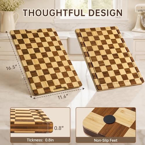 THETCHRY Checkered Cutting Board for Kitchen, Bamboo Wooden Cutting Board