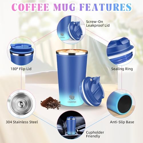 17oz Insulated Travel Coffee Mug with Flip Lid – Leakproof Stainless Steel Insulated Coffee Tumblers, Reusable Coffee Cup for Hot & Cold Drinks, Perfect for Camping & On-the-Go