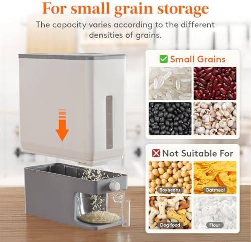 Lifewit Rice Dispenser 25 Lbs, Airtight Storage with Measuring Cup, Grey