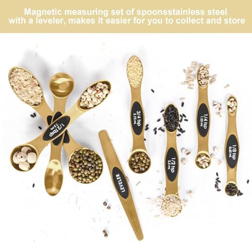 Magnetic Measuring Spoons Set Stainless Steel with Leveler, Stackable Metal Tablespoon Measure Spoon for Baking, Measuring Cups and Spoon Set Kitchen Gadgets Apartment Essentials Fits in Spice Jars