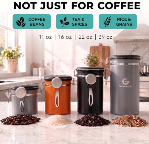 Coffee Gator Coffee Canister, 39oz Large Airtight Stainless Steel Container