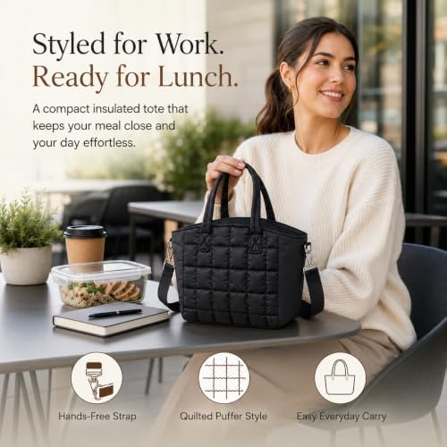 CAMTOP Lunch Box for Women Men Insulated Lunch Bag Lunch Tote Bag Leakproof Thermal Cooler Large Capacity for Travel Work School Picnic (Black Check, Medium)