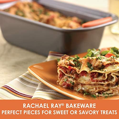 Rachael Ray Yum-o! Bakeware Oven Lovin' Nonstick Loaf Pan, 9-Inch by 5-Inch Steel Pan, Gray with Orange Handles (Pack of 6)