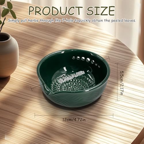 Grater Plate, 3 in 1 Handmade Tool Ceramic Bowl with Herb Stripper (Green)