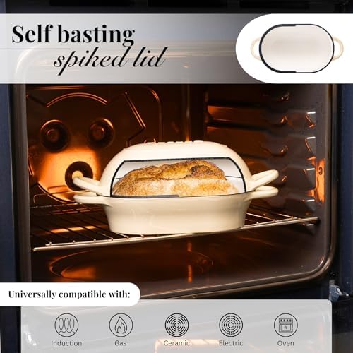 Dutch Oven For Sourdough Bread Baking – Enamelled Cast Iron Bread Loaf Pot – Oven Safe Non Stick Bread Pot – Rectangular, Cream, 24cm x 16cm – by Nuovva