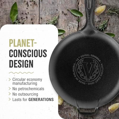 Victoria 12-Inch Cast Iron Comal Pizza Pan with a Long Handle and a Loop Handle, Preseasoned with Flaxseed Oil, Made in Colombia