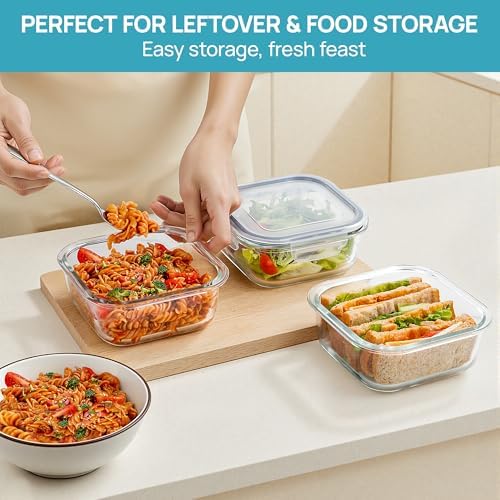 Vtopmart 5Pack 27oz Glass Food Storage Containers with Lids, Grey