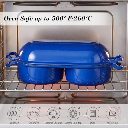 Double Dutch Oven for Sourdough Bread Baking, Enameled Cast Iron Bread Pot with Lid, Double Round Loaf Space, 500F Oven Safe, Non Stick Mini Loaf Pans for Homemade Cake Meatloaf