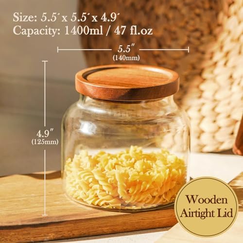 Labina Glass Jar with Wood Lid, Airtight Kitchen Storage Canister