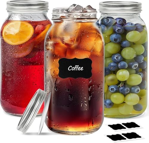 ComSaf 64 oz Wide Mouth Mason Jars 3 Pack, Half Gallon Glass Jars with Lids
