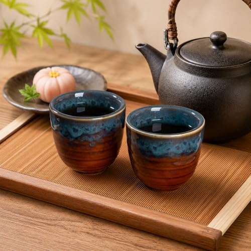 Ceramic Japanese Tea Cups, 5 oz Tea Cup, Asian Teacup, Teacups, Set of 2 (Peacock Tail, 2 pcs)