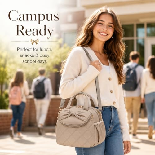 Bluboon Lunch Box for Women Cute Lunch Bag Reusable Insulated Lunch Bags Large Capacity Lunchbox Cooler for Work Picnic or Travel Gifts (Camel Large Bow, 10 x 7.5 x 8 inches)