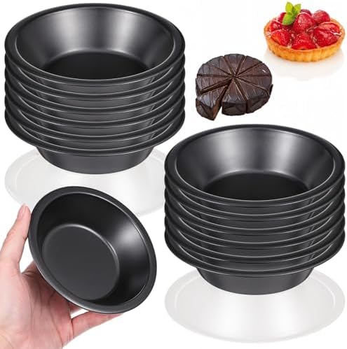 12 Pack Mini Pie Pans, 5 Inch Reusable Round Pie Tins Nonstick Small Pie Pans, Carbon Steel Round Pie Tins Small Metal Bakeware for Baking Pot Pies Cakes Quiches Tarts Desserts