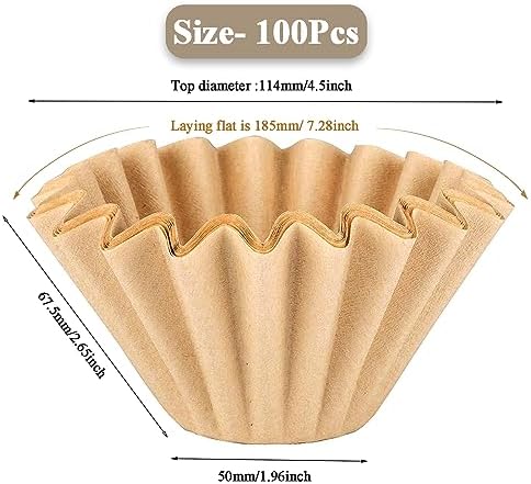 2-5 Cup Coffee Filters, Pack of 100 Unbleached Coffee Filters 5 Cup, Thicken Natural Coffee Filter Basket for Commercial, Home Coffee Maker, Pour Over Coffee Kit (Brown, W02)