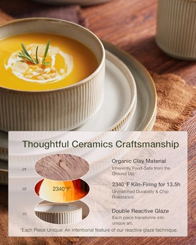 Famiware Star Dinnerware Sets with Mugs, Ceramic Plates and Bowls Set for 6