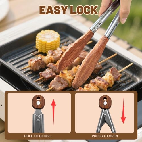 Wooden Cooking Tongs, 9 Inch Walnut Tips Heat Resistant Grilling
