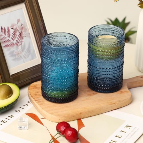 Moretoes12 Pack 12 Oz Blue Hobnail Drinking Glasses Set Water Glass Cups
