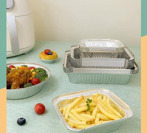Notwoe® 30 Pack Disposable Aluminum Pans with Lids, 10x7.5 and 7.3x5.3 Square 6.9x4.3 Square Combo Set, Disposable Baking and Cake Pan. (30-Pack w/Lids)