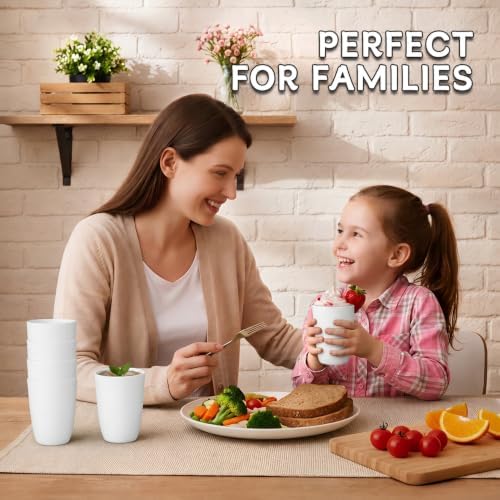 Wrova Wheat Straw Cups Set of 6 Good Alternative to Plastic Cups Reusable 12 oz Unbreakable Drinking Cup Reusable Dishwasher Safe Water Plastic Kitchen Glasses - White