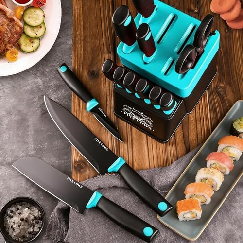14 Pcs Kitchen Knife Block Set with Sharpener (Green)