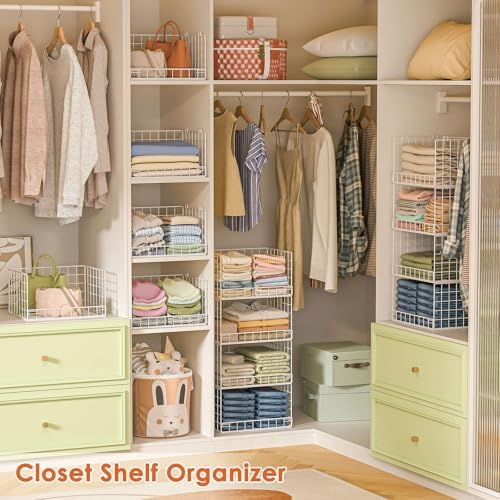 Yociyoga 8-Tier Stackable Closet Organizers and Storage Shelves, Foldable Closet Shelf Organizer, Stackable Storage Bins Drawers for Closet Organizer System, White(Patent No. 30022416)