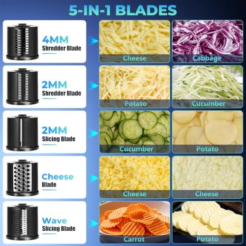 5-IN-1 Electric Cheese Grater Stainless Steel 800W [3S Efficient Cutting]