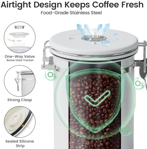 Veken Coffee Canister with Window, Airtight Stainless Steel Container, 22OZ