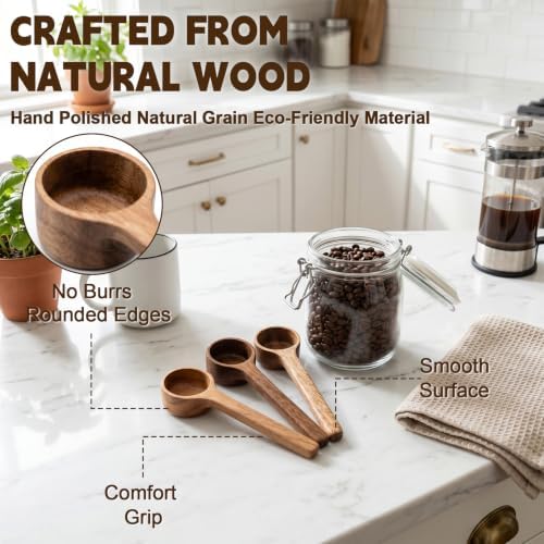 3PCS Wooden Measuring Spoons, 1 Tbsp Scoop for Coffee Tea Sugar Canisters