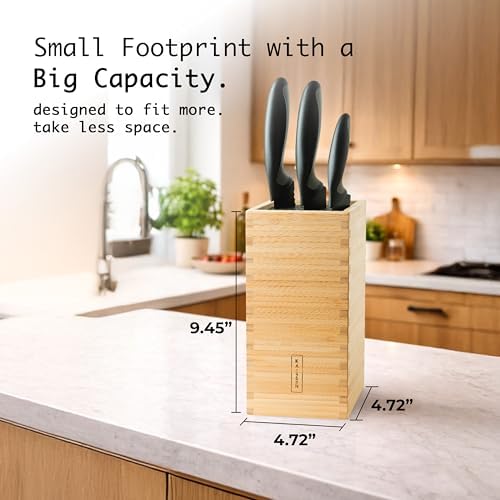 KAIZEN Bamboo Knife Block Without Knives - Perfectly Sized Universal Knife Holder for Knives, Scissors - Unique Knife Storage for Counter Top with Anti-Slip Base (Black)