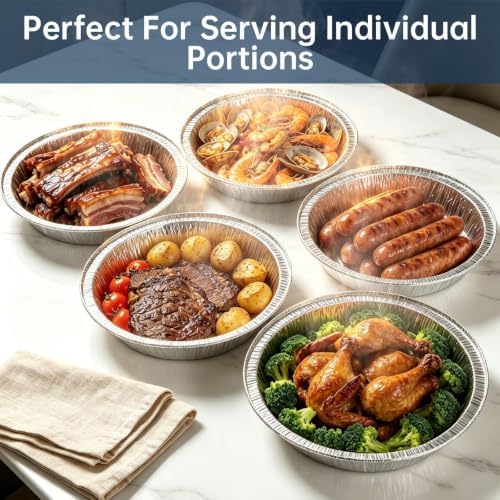 50 Pack 9 Inch Round Aluminum Pans with Lids, Disposable Aluminum Pie Pans with Lids, 9” Tin Foil Pans, Takeout Containers with Cardboard Covers for Cooking, Baking, Storage, Roasting, Reheating
