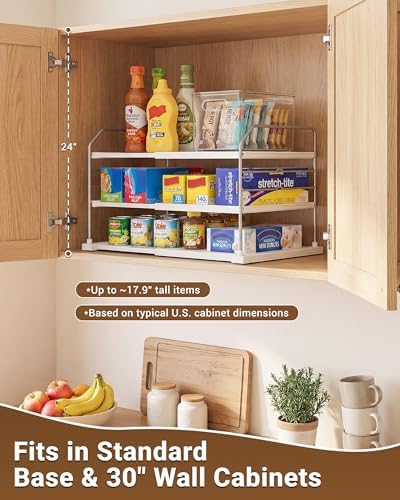 EVERIE Extendable 3-Tier Kitchen Cabinet & Pantry Organizer for Plastic Wrap, Foil & Storage Bags, Adjustable Heavy Duty Shelf Rack for Wrap Boxes, Jars & Snack Boxes (11–16.7 in Wide), Pack of 2