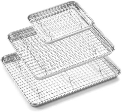 Homikit Baking Sheet with Wire Rack Set (3 Pans + 3 Racks), 16/12/9 Inch