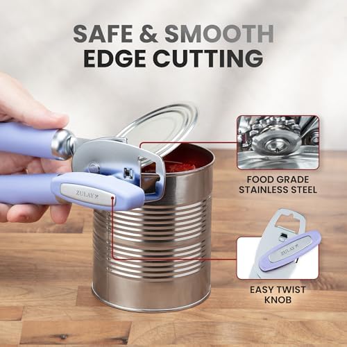 Zulay Kitchen Manual Can Opener Heavy Duty Patented Stainless Steel, Mist