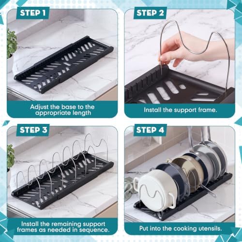 Sieral 4 Pack Expandable Pots and Pans Organizer Under Cabinet,Black