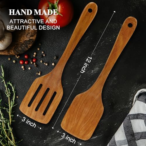 2Pcs Non Toxic Acacia Wood Spatula for Cooking Utensils Set Flipping Turner
