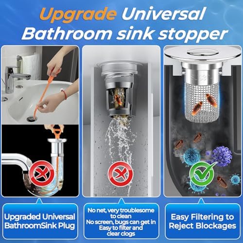 Bathroom Sink Drain Strainer,(4PCS) Pop-up Sink Drain Strainer with Removable Stainless Steel Strainer Basket Hair Catcher, Bathroom Sink Strainer for Bathroom Sink Stopper Replacement