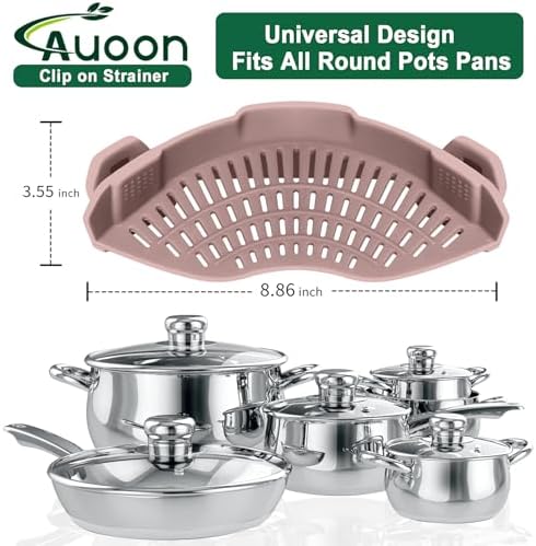 AUOON Pasta Strainer Clip on Silicone, Standard 8.86 x 3.55 in, Almond Rose