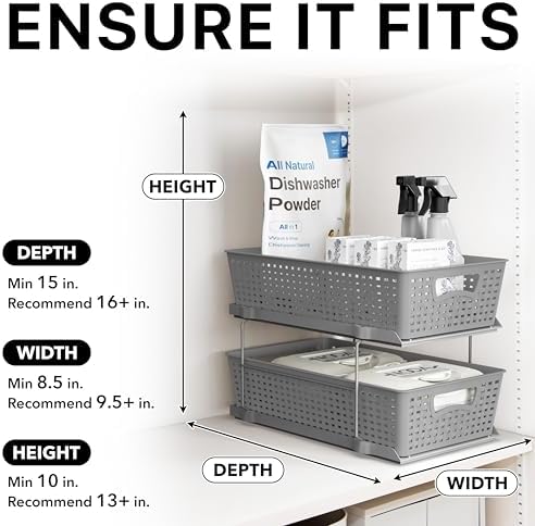 Simple Houseware 2 Tier Pull-Out Sliding Drawer Under Sink Storage, Gray