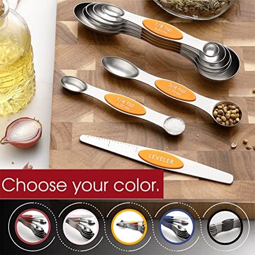 Spring Chef Stainless Steel Magnetic Measuring Spoons Set of 8, Mango