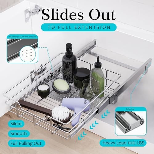 Pull Out Cabinet Organizer 11" W X 17" D, Chromed, Full Slide Out Drawers