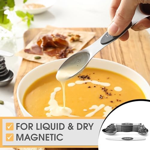 Spring Chef Stainless Steel Magnetic Measuring Spoons Set of 8, Gray
