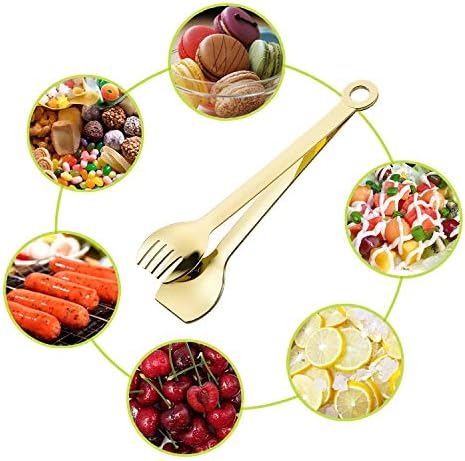 MSY BIGSUNNY Mini Appetizer Tongs Stainless Steel Set of 4, Metal Small Serving Tongs, 6 Inch(15.2cm, Golden)