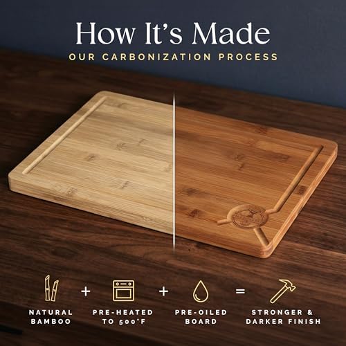Pre-Oiled, Non Toxic 3-Piece Carbonized Bamboo Cutting Board Set