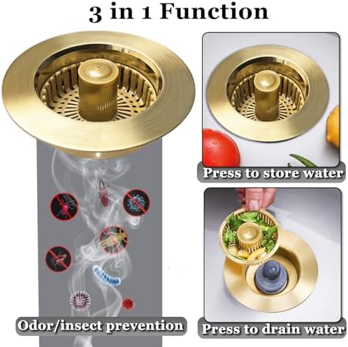 BAOLSLS Kitchen Sink Drain Strainer, 3 in 1 Pop up Kitchen Sink Stopper