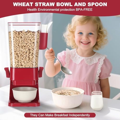Osacoe Cereal Dispenser Countertop Red 2 Pack with Creal Bowls Spoons Cutlery Box, Cereal Containers Storage - Not Easy to Crush Food, Dry Food Dispenser For Pantry Candy Snack