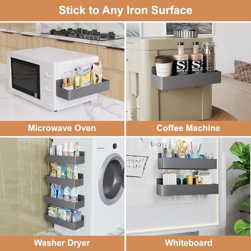Mystozer Magnetic Spice Rack for Refrigerator Grey, 4 Pack